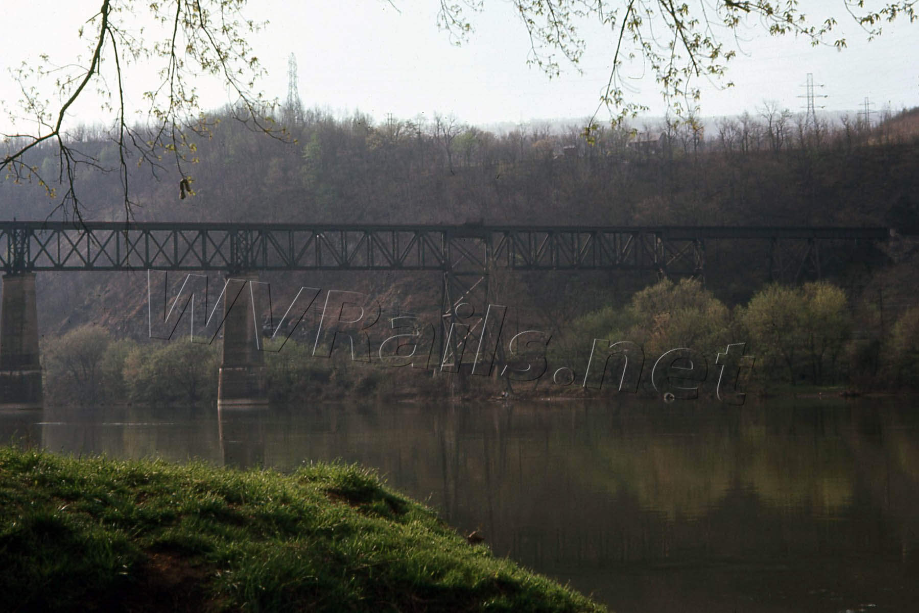 Former Virginian Railway bridge over the New River and the N&W mainline at Glen Lyn, VA just across the West Virginia border in April 1968